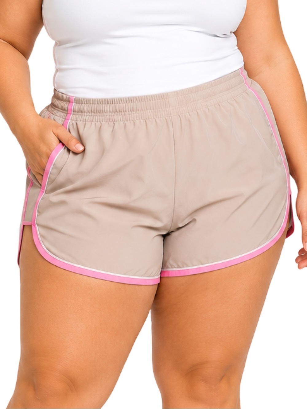 Athletic Works Core Run Shorts XXL 20 Taupe Pink Trim NWT Activewear